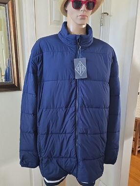 ST. JOHN'S BAY MEN'S BIG & TALL BLUE ZIP FRONT WINTER PUFFER COAT JACKET 4XLT